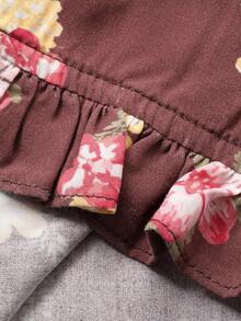 DAZY Floral All-Over Print Sleeveless V-Neck Jumpsuit Loungewear - Brown - View 7