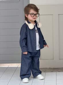 DAZY Toddler Boys' Retro Casual Washed Denim Shirt Collar - Dark Wash - View 10