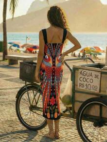 CAJUNI 热带度假可爱热带金刚鹦鹉针织连衣裙 - 黑色 - 查看 2