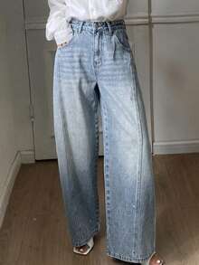 DAZY Women's Regular Waist Rhinestone Decor Casual Barrel Leg Jeans Y2k - Light Wash - View 8