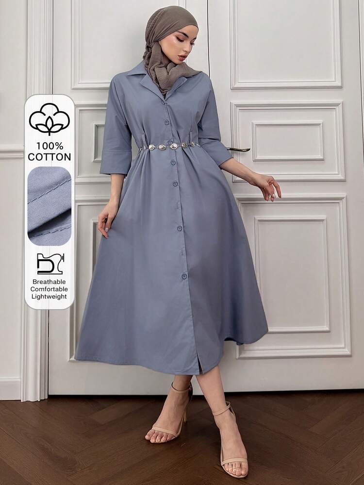 Women's Casual Solid Color Belted Midi Dress With Blazer Collar, Spring/Summer Wedding Guest Dress Sundress