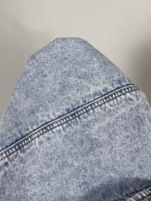 SHEIN ICON 女士休闲日常水洗前扣牛仔夹克 - 淺色水洗藍 - 查看 7