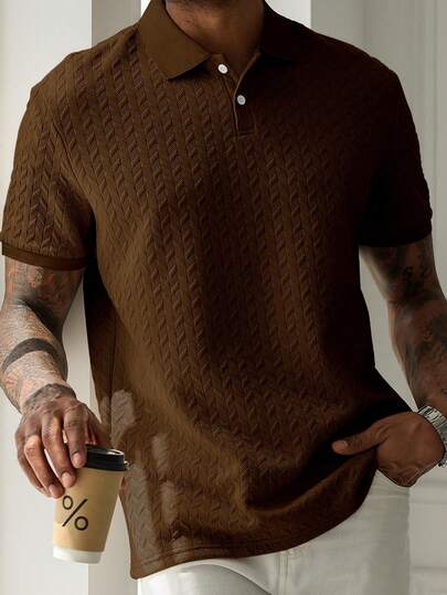 Manfinity Homme Men's Solid Color Casual Versatile Commuting Short Sleeve Polo Shirt