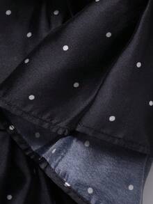 DAZY Women's V-Neck Polka Dot Ruffle Trim Elegant Blouse - Black - View 8