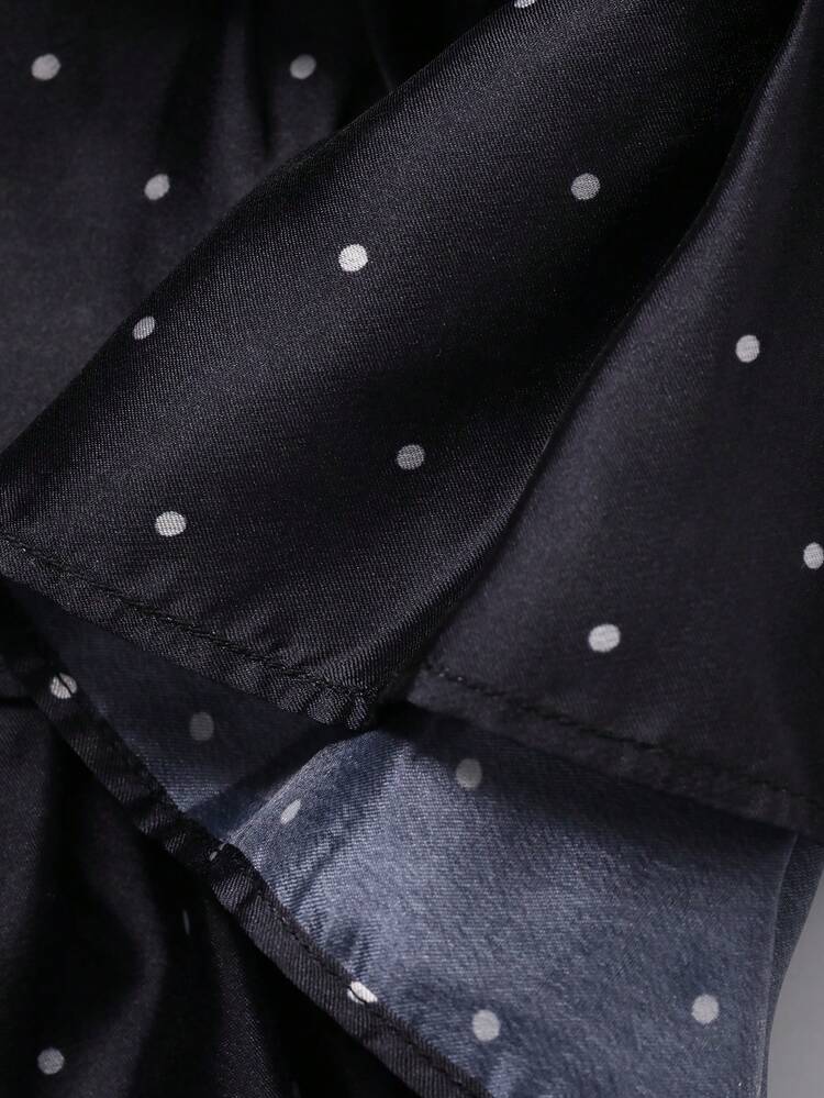 Women's V-Neck Polka Dot Ruffle Trim Elegant Blouse