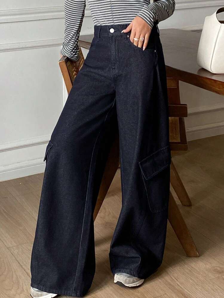 Women's Low Waist Distressed Pocket Decor Casual Jeans
