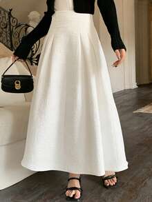 DAZY 女士纯色喇叭裙，度假款 - 白色 - 查看 1