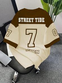 Claim Dot 男士街头时尚印花圆领短袖T恤 - 卡其色 - 查看 2