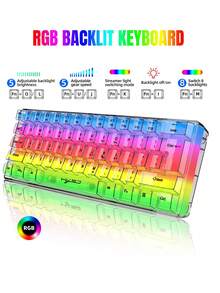 Teckwe 有线透明游戏键盘，RGB背光超紧凑防水小巧紧凑型61键PC键盘 - 彩色 - 查看 5