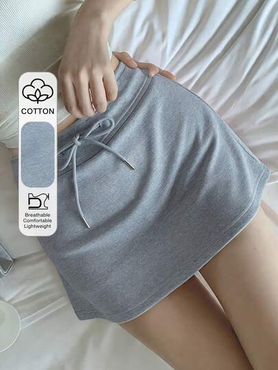 DAZY 女士纯色抽绳腰休闲迷你裙，夏季Y2K