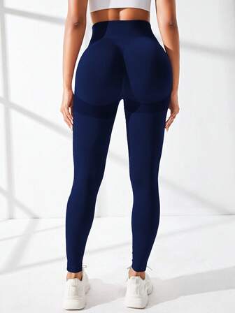 Yoga Tights Seamless Scrunch Butt Tummy Control Compression Leggings With Wide Waistband