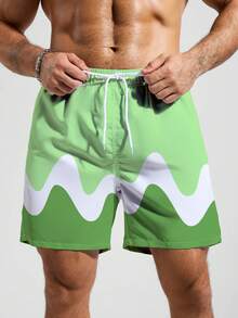 Manfinity KASUA Men's Contrast Color Drawstring Waist Pocket Beach Shorts - Mint Green - View 4