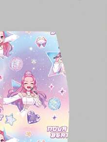 Spring, Summer & Autumn Young Girl Casual Fashion Creative Personalized Refreshing Minimalist Cool Virtual Girl Group Colorful Star Diamond Moon Gradient Typography Graphic Print Comfortable Basic Short T-Shirt And Leggings Set, Cozy Summer And Fall Styles Suitable For Spring, Summer, Autumn - Multicolor - View 5