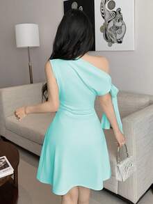 Celisse Vestido corto asimétrico con nudo en la cintura para mujer - Azul - Ver 2