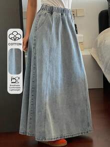 DAZY Loose Drawstring Waist Casual Women Denim Skirt - Light Wash - View 1