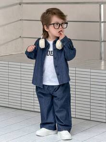 DAZY Toddler Boys' Retro Casual Washed Denim Shirt Collar - Dark Wash - View 11