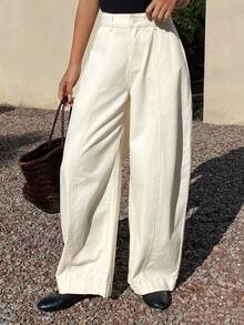 DAZY 女士常规腰部开衩设计休闲筒状牛仔裤 - 白色 - 查看 7