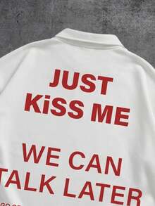 Manfinity ZONE917 Camisa polo de manga corta con estampado de lema, casual y versátil para uso diario y trayectos - Blanco - Ver 2