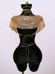 EgrlEra Women's Sexy Backless Rhinestone Embellished Party Top, Suitable For Music Festivals, Carnivals And Parties Rhinestone Tops Bling Tops For Women Showgirl Outfit Rhinestone Clothes Bling Bling Outfit - Champagne - View 2