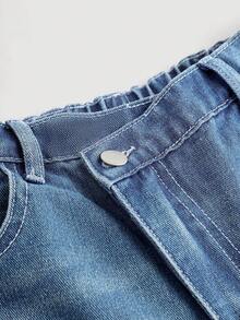 SHEIN Girlism 少女Y2K宽松休闲牛仔裤，带口袋和阔腿设计，适合暑假穿着 - 中等水洗藍 - 查看 3