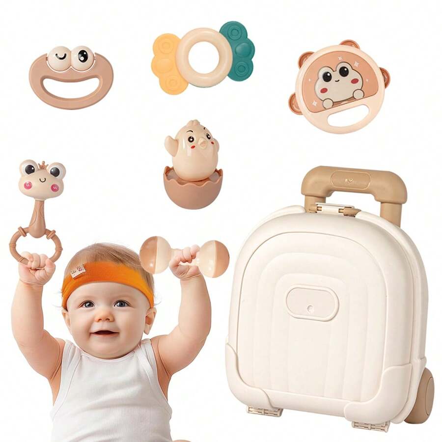 MINKOJA - SELECTS 7合1婴儿玩具套装，包括响铃玩具、抓握玩具、行李箱玩具、运动玩具，适合复活节、复活节礼物、儿童节、婴儿用品、婴儿玩具、婴儿感官玩具、婴儿摇铃和毛绒圈 - 彩色 - 查看 1