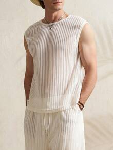Airaco Men's Sleeveless Sheer Casual Shorts Set - White - View 3