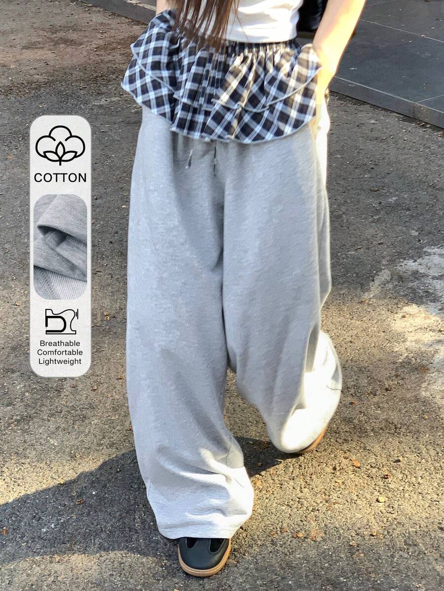 DAZY 女士格子二合一休闲街头风韩版裤 - 灰色 - 查看 1