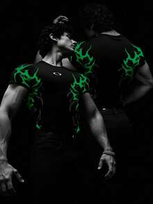 GymBeat Áo thun thể thao nam tay raglan cổ tròn in họa tiết, kiểu dáng thường ngày, thích hợp cho mùa hè. - Nhiều màu - Xem 3