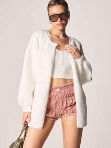 MISSGUIDED Cárdigan abierto delantero extra grande y esponjoso, jersey de punto acogedor de manga larga, prenda esencial para capas en otoño e invierno, casual, de corte holgado, suave y mullido - Blanco - Ver 1