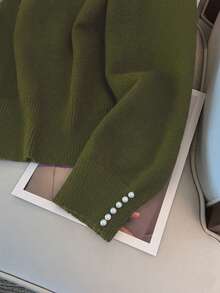 GlowEve CURVE Plus Size Elegant Pearl Embellished Crew Neck Long Sleeve Sweater - Olive Green - View 3