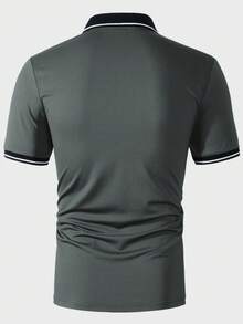 Manfinity Mode 男士休闲拼接短袖Polo衫，通勤和外出皆宜；男士T领T恤；男士休闲上衣；男士Polo衫；男士高尔夫球衫；男士服装在线；复古风格；日常休闲；周末旅行；户外活动；探险旅行；轻松的工作环境或半正式场合；男友/丈夫礼物；周年纪念/生日礼物；派对；夏季假期；沙滩装；夏威夷婚礼；春夏皆宜 - 深灰色 - 查看 2