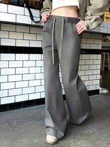 DAZY Women's Casual Korean Style Drawstring Waist Wide Leg Pants - Khaki - View 5