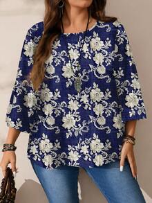 EMERY ROSE Áo thun nữ cỡ lớn in họa tiết toàn thân, cổ tròn, tay lỡ, dáng rộng, thích hợp cho mùa thu/đông. - Nhiều màu - Xem 4