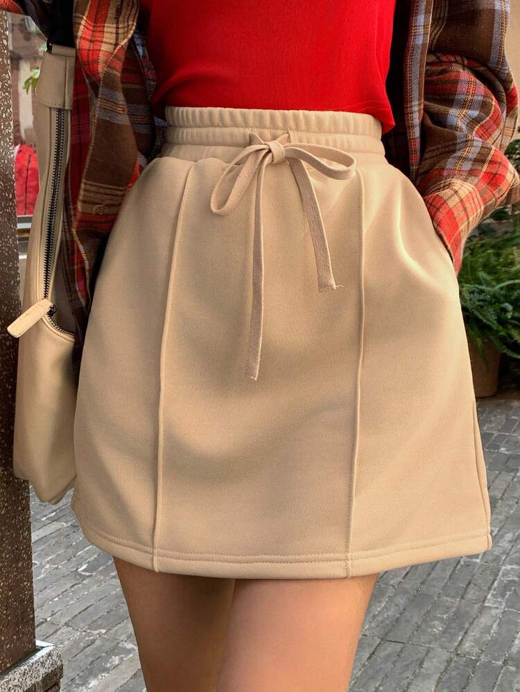 Women's Solid Color Fitted Straight Elastic Waist Casual Sports Mini Skirt, Spring/Autumn