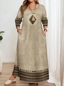 EMERY ROSE 大码碎花长袖圆领连衣裙，适合春夏穿着 - 彩色 - 查看 5