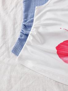 Sparklyn 2pcs/Set Teen Girl Casual Ruched Off-Shoulder Versatile Daily T-Shirts - Multicolor - View 5