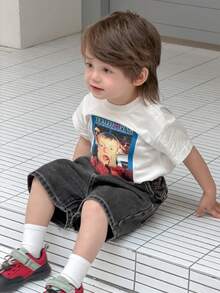 DAZY Toddler Boys' Cartoon Print Casual Round Neck Short Sleeve Top - White - View 1