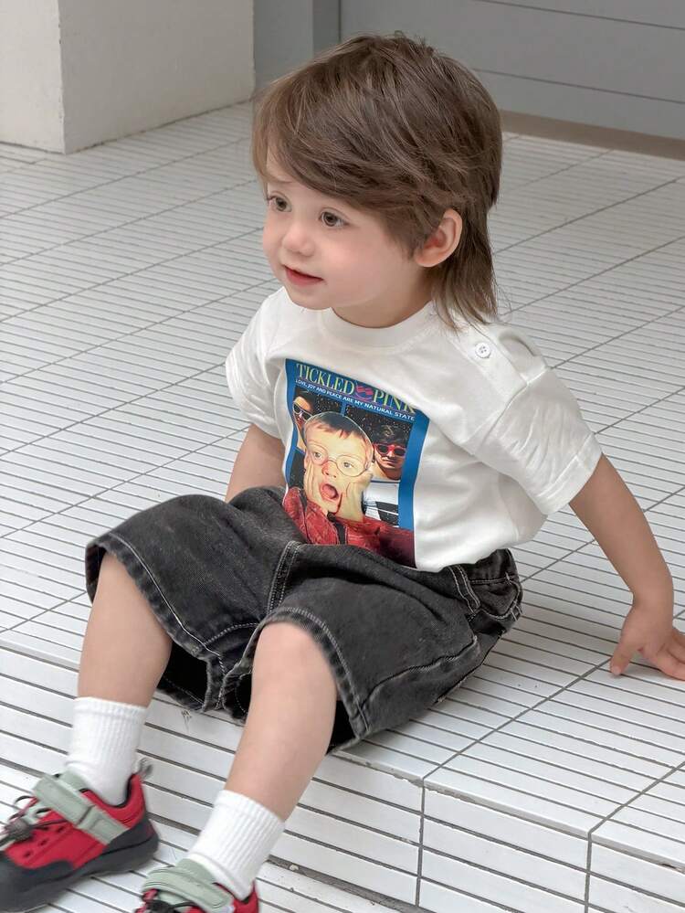 Baby Boys' Cartoon Print Casual Round Neck Short Sleeve Top Summer