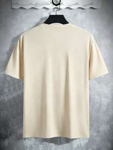 Manfinity Homme Men's Slim Fit Crew Neck Short Sleeve T-Shirt With Left Chest Pocket And Leather Patch - Apricot - View 2