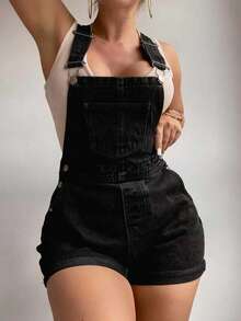 EMERY ROSE Women's Pocket Button Fashionable Versatile Date Outing Denim Bib Shorts - Grey - View 6