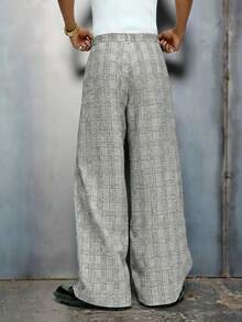 PAVTROS 男士街头风流行INS搭配，男士格子口袋阔腿宽松休闲裤，搭配缎带堆叠的高端休闲裤，正式裤装，街头服饰，温暖冬季，圣诞节，送给男朋友的礼物，格子裤，设计师款裤子，男士阔腿裤，男士高腰裤 - 棕色 - 查看 2