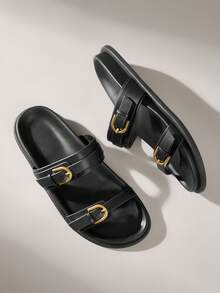 Solecia 女士时尚黑色舒适平底沙滩凉鞋 - 黑色 - 查看 2