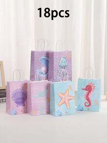 6/18/24/30/36Pcs Mermaid Party Gift Bag Mermaid Party Bag With Handle Pearl Mermaid Gift Bag Undersea Gourmet Gift Wrapping Bags For Birthday Party Decoration Items Snack Gift Wrapping Tote Bag - Multicolor - View 12