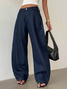 Aloruh Jeans évasés mode femme, style de rue, décontracté, polyvalent pour le quotidien - Bleu azur - Voir 2