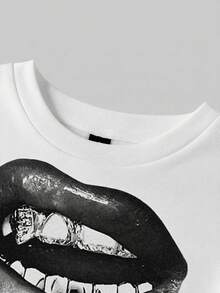 Coolane Casual Minimalist Street Style Black White Gray Lip Print Pattern Women's Thick Fleece Sweatshirt, Suitable For Autumn/Winter - Multicolor - View 10