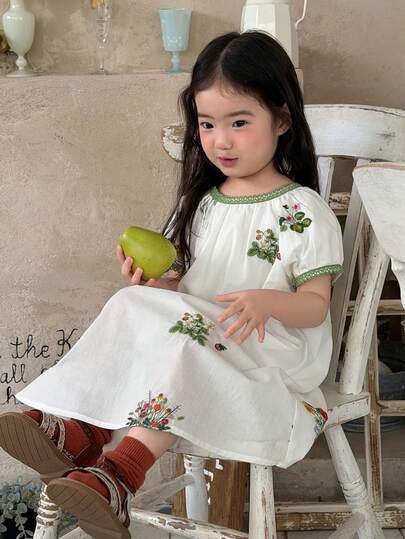 DAZY Toddler Girls' Round Neck Floral Casual Fresh Sweet Cute Korean Style Spring/Summer Dress