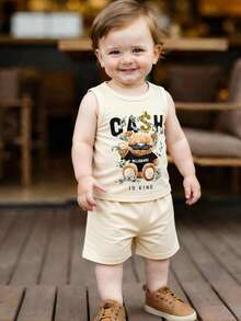 SHEIN Playful Pals 2 sztuki/zestaw kamizelek dla chłopca, w kolorze morelowym, idealnych na wiosnę/lato - Morela - Zobacz 1