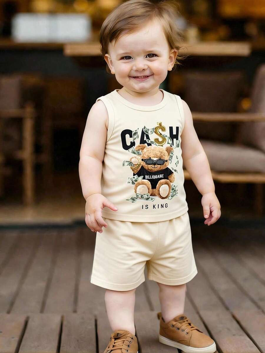 SHEIN Playful Pals 2 sztuki/zestaw kamizelek dla chłopca, w kolorze morelowym, idealnych na wiosnę/lato - Morela - Zobacz 1