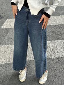 DAZY Western Cowgirl Distressed Wash Straight Leg Cropped Jeans, Casual For Women, Autumn/Winter - Blue - View 3