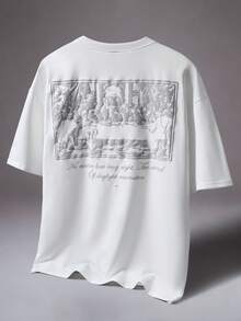 STYNVO 男士休闲畅销款“最后的晚餐”3D立体浮雕图案T恤，日常穿着，男友/老公礼物，周年纪念礼物，白色 - 白色 - 查看 1